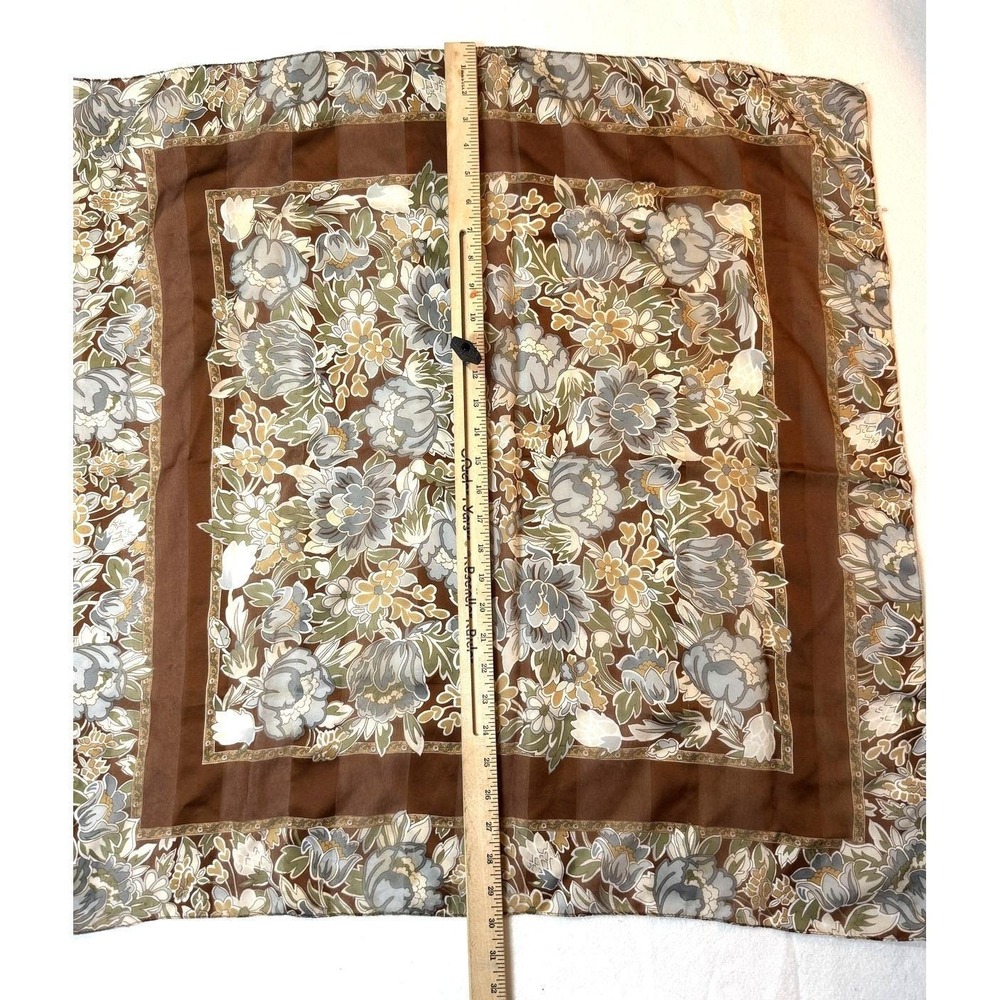 Vintage Floral Chiffon Scarf Womens Brown Sheer Lightweight Boho Necktie Cottage - Picture 3 of 3